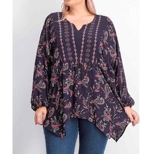 Style & Co Plus Boho Embroidered Paisley Print Top Size 0X
